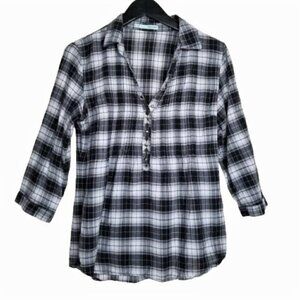 Maurices Black White Studded Madras Plaid Shirt